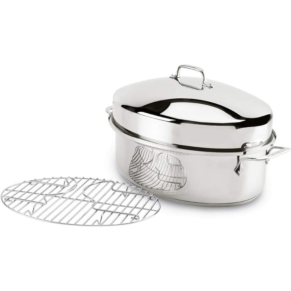 image:imageAllClad Specialty Stainless Steel Roaster with Nonstick Rack 11x14 Inch Oven Broiler Safe 600F Roaster Pan Pots and Pans Bakeware Silver19 x 12