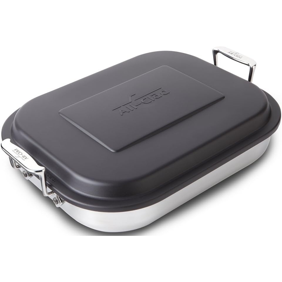 image:imageAllClad Specialty Stainless Steel and Plastic Lid Square Covered Baking Pan 8x8 Inch Oven Broiler Safe 600F Pots and Pans Silver12 x 15 Inch