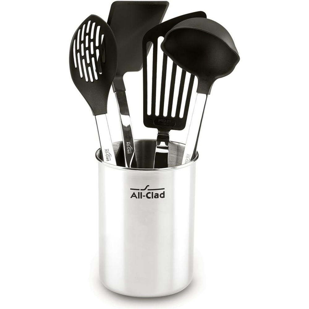 image:imageAllClad Specialty Stainless Steel with Nylon Head Kitchen Gadgets 4 Piece Tool Set with Caddy Kitchen Tools Kitchen Hacks SilverStainless Steel