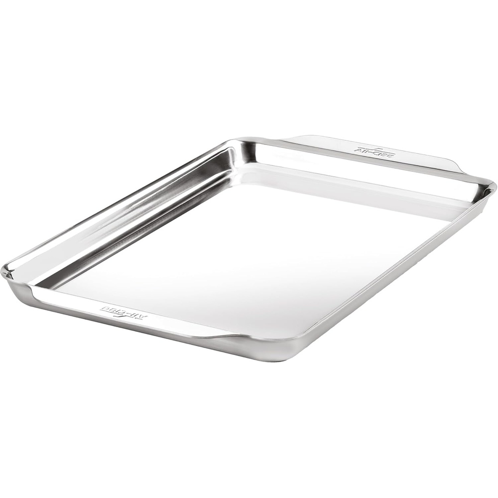 image:imageAllClad Stainless Steel Baking Quarter Sheet Pan 9 x 125 Triply Bonded for Consistent Baking Roast Bake Cookies Brownies and More Professional Stainless Steel Bakeware10 x 15