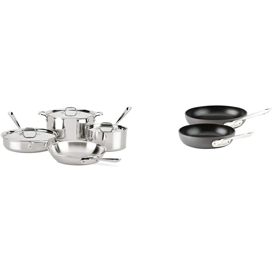 image:imageAllClad Stainless Steel Dishwasher Safe Induction Compatible Cookware Set 7Piece Silver amp Hard Anodized Nonstick Dishwasher Safe PFOA Free 8 and 10Inch Fry Pan Cookware Set 2Piece Black