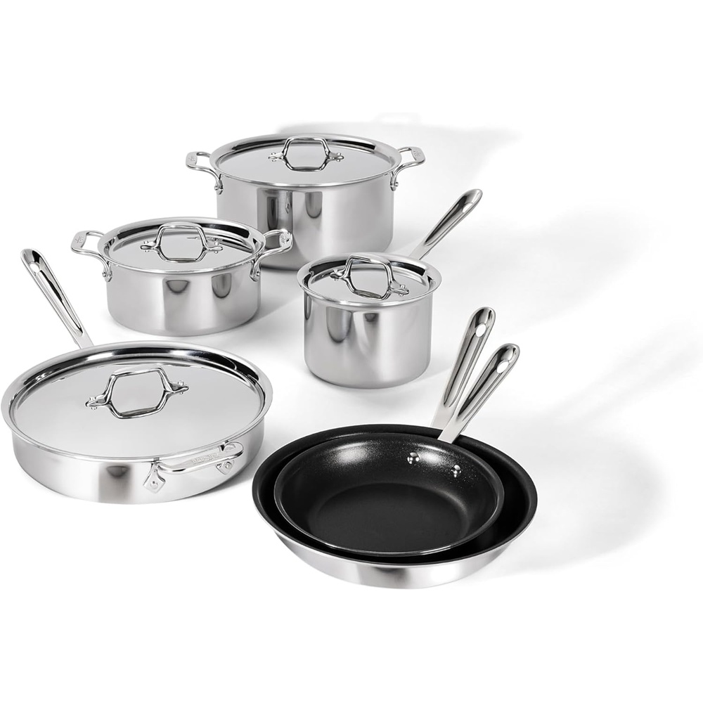 image:imageAllClad Stainless Steel Pro Nonstick Frying Pan Set 8 amp 10 Inch Skillets Induction Compatible Oven amp Broiler Safe to 500F Professional Cookware SilverStainless Steel Silver