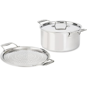 All-Clad Accessory, Stainless Steel Strain & Splatter Guard, 10.5-Inch, Easy, Mess-Free Straining, Multifunctional Design, Pots and Pans, Cookware, Kitchen Gadgets, Cooking Tools, Silver(8-Quart Stockpot)