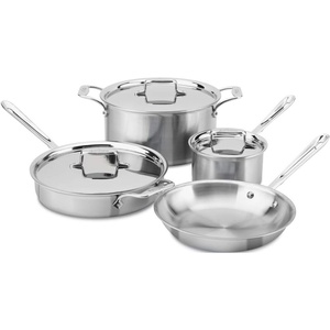 All-Clad BD005707-R D5 Brushed 18/10 Stainless Steel 5-Ply Bonded Dishwasher Safe Cookware Set, 7-Piece, Silver(7-piece set)