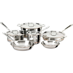 All-Clad Copper Core 5-Ply Stainless Steel Cookware Set 7 Piece Induction Oven Broiler Safe 600F Pots and Pans Silver(10-Piece)