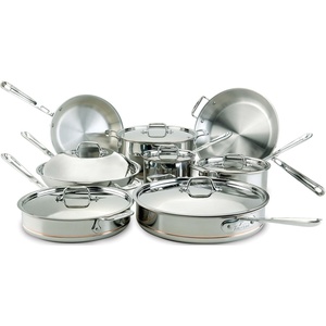 All-Clad Copper Core 5-Ply Stainless Steel Cookware Set 7 Piece Induction Oven Broiler Safe 600F Pots and Pans Silver(14-Piece)