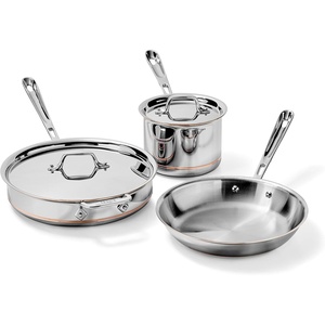 All-Clad Copper Core 5-Ply Stainless Steel Cookware Set 7 Piece Induction Oven Broiler Safe 600F Pots and Pans Silver(5-Piece)