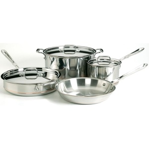 All-Clad Copper Core 5-Ply Stainless Steel Cookware Set 7 Piece Induction Oven Broiler Safe 600F Pots and Pans Silver(7-Piece)