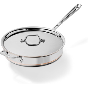 All-Clad Copper Core 5-Ply Stainless Steel Sauté Pan with Steel Lid 3 Quart Induction Oven Broiler Safe 600F Pots and Pans, Cookware Silver(Silver)