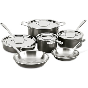 All-Clad D3 3-Ply Stainless Steel Cookware Set 7 Piece Induction Oven Broiler Safe 600F Pots and Pans, Cookware Silver(Black)