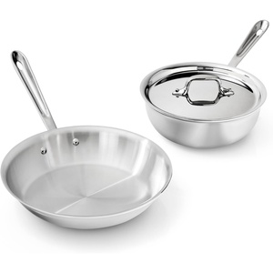 All-Clad D3® Stainless Steel 3 Piece Cookware Set- Made in USA- Includes 10″ Frying Pan and 2-Qt Saucier Pan With Lid – Professional Grade -Oven Safe & Induction Compatible(2QT Saucier + 10” Fry Pan)
