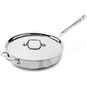 All-Clad D3® Stainless Steel 4 Quart Saute Pan With Lid- Made in the USA- The Original Bonded Professional Cookware- Oven Safe & Induction Compatible(Silver)