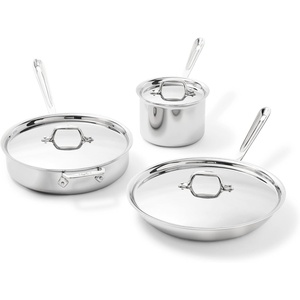 All-Clad D3® Stainless Steel 7 Piece Cookware Set- Made in USA- Includes Frying Pans, Saucepan, Sautépan, Stockpot – Professional Grade -Oven Safe & Induction Compatible(Silver)