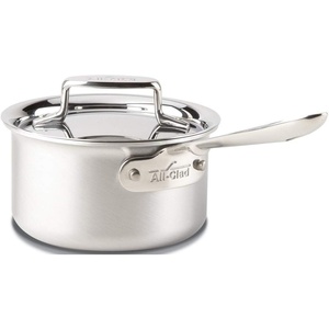All-Clad D5 5-Ply Brushed Stainless Steel Sauce Pan 1.5 Quart Induction Oven Broiler Safe 600F Pots and Pans, Cookware Silver(Stainless Steel)