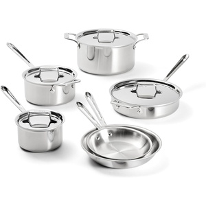 All-Clad D5® Stainless Steel Core 10 Piece Cookware Set- Made in USA- The Upgrade for Supremely Even Heat- Includes Frying Pans, Saucepan, Sautépan, Stockpot -Oven Safe & Induction Compatible(D5 Stainless Steel Set)