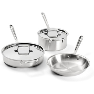All-Clad D5® Stainless Steel Core 5 Piece Cookware Set- Made in USA- The Upgrade for Supremely Even Heat- Includes Frying Pans, Saucepan, Sautépan -Oven Safe & Induction Compatible(Silver)