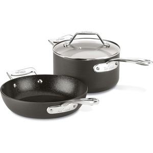 All-Clad Essentials Hard Anodized Nonstick Cookware Set 10 Piece Oven Safe 350F Pots and Pans Black(3-Piece Set)