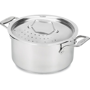 All-Clad Essentials Hard Anodized Nonstick Multi-Pot 7 Quart Oven Broiler Safe 500F Strainer, Pasta Strainer with Handle, Pots and Pans Black(6-quart (Induction))