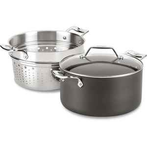 All-Clad Essentials Hard Anodized Nonstick Multi-Pot 7 Quart Oven Broiler Safe 500F Strainer, Pasta Strainer with Handle, Pots and Pans Black(7-quart (Non Induction))