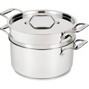 All-Clad Essentials Hard Anodized Nonstick Multi-Pot 7 Quart Oven Broiler Safe 500F Strainer, Pasta Strainer with Handle, Pots and Pans Black(8-quart (Induction))