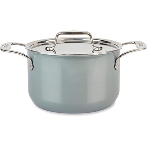 All-Clad FusionTec Ceramic Soup Pot 7 Quart Induction Oven Broiler Safe 500F Pots and Pans, Cookware Rose Quartz(Platinum)