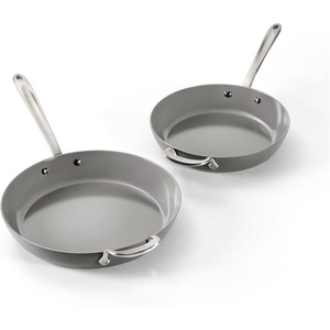 All-Clad HA1® Ceramic Nonstick, Frying Pan Set with Lid, 12 inch – Oven Safe up to 450° & Compatible with All Stovetops (Gas, Electric & Induction), Light Grey(2 pc set – 10.5″ & 12″ Fry Pans)