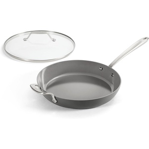 All-Clad HA1® Ceramic Nonstick, Frying Pan Set with Lid, 12 inch – Oven Safe up to 450° & Compatible with All Stovetops (Gas, Electric & Induction), Light Grey(12″ Fry Pan with Lid)