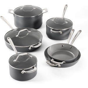 All-Clad HA1® Ceramic Nonstick, Frying Pan Set with Lid, 12 inch – Oven Safe up to 450° & Compatible with All Stovetops (Gas, Electric & Induction), Light Grey(10 pc Cookware Set)