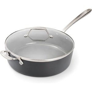 All-Clad HA1® Ceramic Nonstick, Frying Pan Set with Lid, 12 inch – Oven Safe up to 450° & Compatible with All Stovetops (Gas, Electric & Induction), Light Grey(6 qt Saute Pan with Lid)