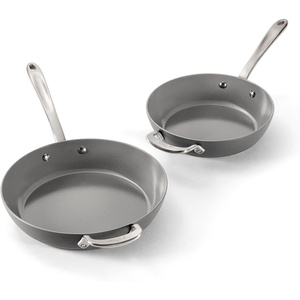 All-Clad HA1® Ceramic Nonstick, Frying Pan Set with Lid, 12 inch – Oven Safe up to 450° & Compatible with All Stovetops (Gas, Electric & Induction), Light Grey(2 pc set – 8.5″ & 10.5″ Fry Pans)