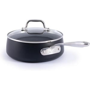 All-Clad HA1 Expert Hard Anodized Nonstick Stock Pot with Lid (4 Qt) For Pasta, Soup, Dishwasher-Safe, Oven-Safe Up to 500°F Compatible with All Stovetops (Gas, Electric & Induction) – Black(Sauce pan)