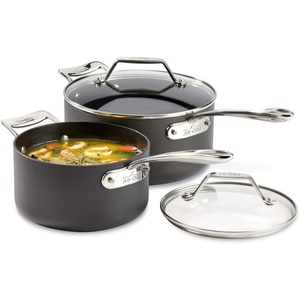 All-Clad HA1 Hard Anodized Non Stick Fry Pan Set 2 Piece, 8, 10 Inch, Induction, Oven Broiler Safe 500F, Pots and Pans Set, Kitchen Frying Pans, Skillets, Premium Cookware, Home, Dishwasher Safe Black(4 Piece Set)