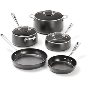 All-Clad HA1 Hard Anodized Non Stick Fry Pan Set 2 Piece, 8, 10 Inch, Induction, Oven Broiler Safe 500F, Pots and Pans Set, Kitchen Frying Pans, Skillets, Premium Cookware, Home, Dishwasher Safe Black(8 Piece Set)
