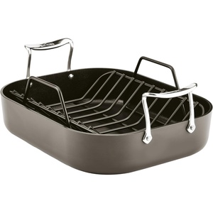 All-Clad HA1 Hard Anodized Nonstick Roaster and Nonstick Rack 13×16 Inch Oven Broiler Safe 500F Roaster Pan, Pots and Pans, Cookware Black(11″ x 14″)