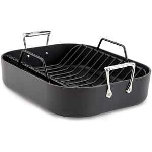 All-Clad HA1 Hard Anodized Nonstick Roaster and Nonstick Rack 13×16 Inch Oven Broiler Safe 500F Roaster Pan, Pots and Pans, Cookware Black(13″ x 16″)