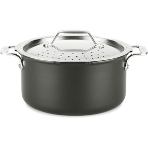 All-Clad HA1 Hard Anodized Nonstick Stockpot, Multi-Pot with Strainer 6 Quart Oven Broiler Safe 500F Strainer, Pasta Strainer with Handle, Pots and Pans Black