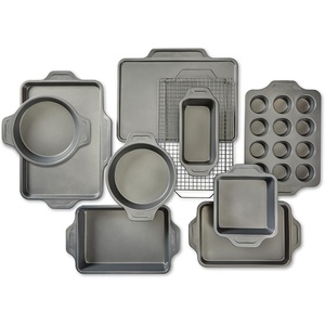 All-Clad Pro-Release Nonstick Bakeware Set 3 Piece Oven Safe 450F Half Sheet, Cookie Sheet, Muffin Pan, Cooling & Baking Rack, Round Cake Pan, Loaf Pan, Baking Pan Grey(10-Piece)