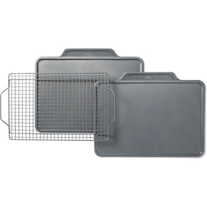 All-Clad Pro-Release Nonstick Bakeware Set 3 Piece Oven Safe 450F Half Sheet, Cookie Sheet, Muffin Pan, Cooling & Baking Rack, Round Cake Pan, Loaf Pan, Baking Pan Grey(3 piece)