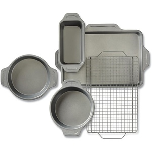 All-Clad Pro-Release Nonstick Bakeware Set 3 Piece Oven Safe 450F Half Sheet, Cookie Sheet, Muffin Pan, Cooling & Baking Rack, Round Cake Pan, Loaf Pan, Baking Pan Grey(5 piece)