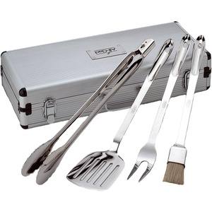 All-Clad Professional Tools with Case Stainless Steel BBQ Tool Set 4 Piece Pots and Pans, Cookware Silver(With case)
