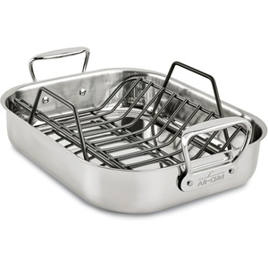 All-Clad Specialty Stainless Steel Roaster with Nonstick Rack 11×14 Inch Oven Broiler Safe 600F Roaster Pan, Pots and Pans, Bakeware, Silver(11″ x 14″)