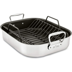 All-Clad Specialty Stainless Steel Roaster with Nonstick Rack 11×14 Inch Oven Broiler Safe 600F Roaster Pan, Pots and Pans, Bakeware, Silver(13″ x 16″)