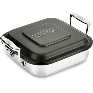 All-Clad Specialty Stainless Steel and Plastic Lid Square Covered Baking Pan 8×8 Inch Oven Broiler Safe 600F Pots and Pans Silver(8 x 8 inch)