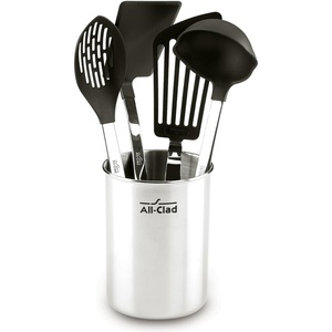 All-Clad Specialty Stainless Steel with Nylon Head Kitchen Gadgets 4 Piece Tool Set with Caddy Kitchen Tools, Kitchen Hacks Silver(Stainless Steel)