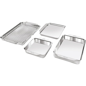 All-Clad Stainless Steel Baking Pans 5-Piece Set-Tri-ply Bonded for Consistent Baking- Includes Square and Rectangular Baking Pans, Baking Sheets, & Cooling Rack- Professional Stainless Steel Bakeware(5-Piece Baking Pan Set with Cooling Rack)