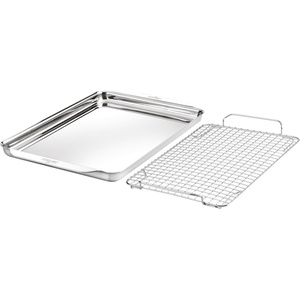 All-Clad Stainless Steel Baking Pans 5-Piece Set-Tri-ply Bonded for Consistent Baking- Includes Square and Rectangular Baking Pans, Baking Sheets, & Cooling Rack- Professional Stainless Steel Bakeware(2Pcs Half Sheet Pan & Cooling Rack Set(13″ x 21″))