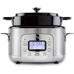 All-Clad Stainless Steel Electric Slow Cooker 7-Quart, Programmable LCD Timer, Aluminum Insert, Slow Cookers, Small Kitchen Appliances, Silver(Silver)