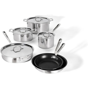 All-Clad Stainless Steel Pro Nonstick Frying Pan Set – 8 & 10 Inch Skillets, Induction Compatible, Oven & Broiler Safe to 500°F, Professional Cookware, Silver(Stainless Steel Silver)
