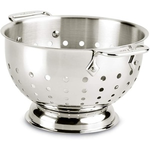 All-Clad Tools and Accessories Stainless Steel Colander 3 Quart Strainer, Pasta Strainer with Handle, Pots and Pans Silver(3-Quart)