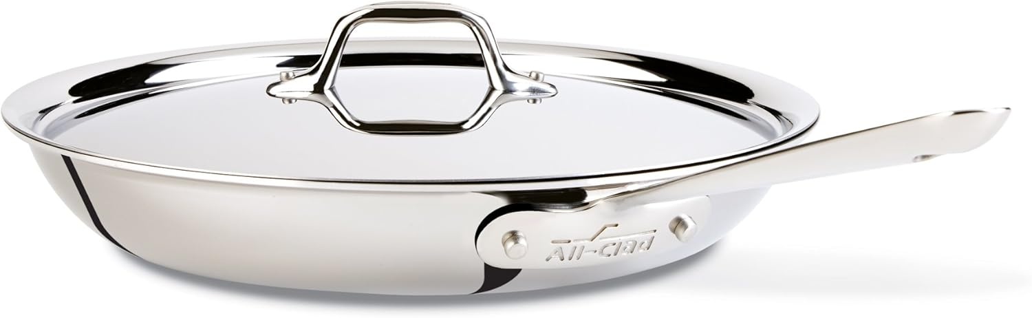 image:imageAllClad D3 3Ply Stainless Steel Fry Pan with Lid 12 Inch Induction Oven Broil Safe 600F Pots and Pans Cookware amp D3 Stainless Steel Frying Pan 8 and 10 Inch Cookware Set 2 Silver12Inch